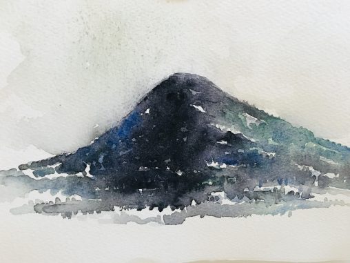 Ensamt berg, akvarell